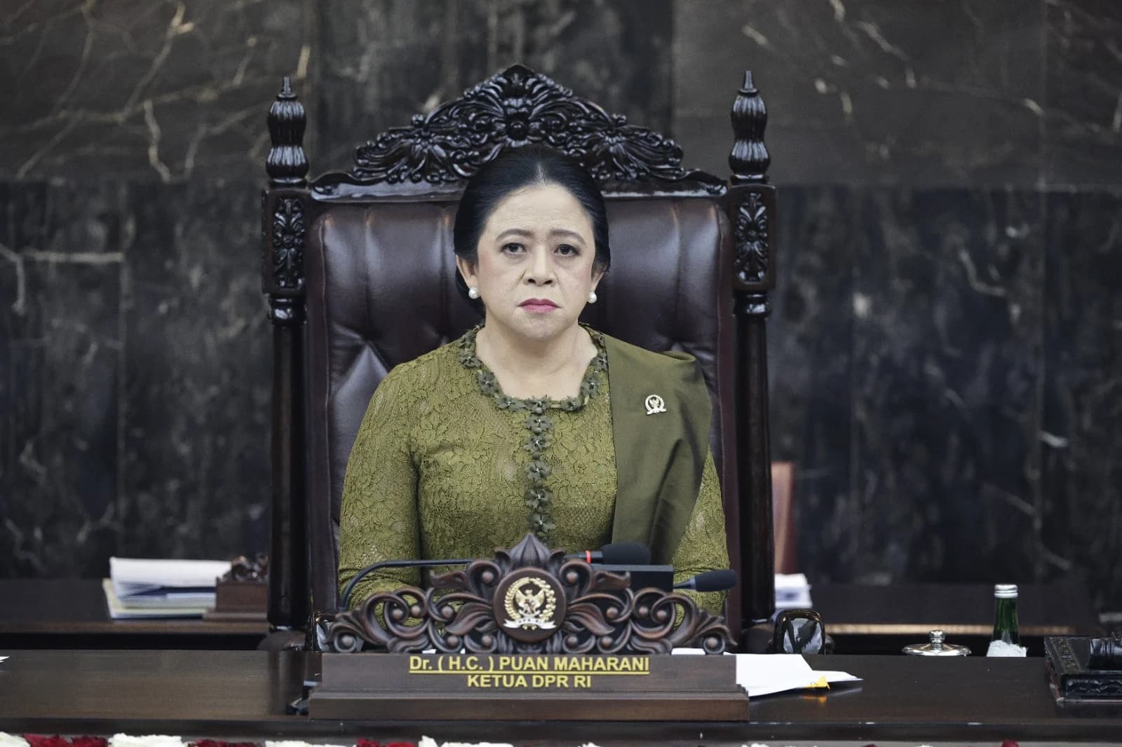 Ketua DPR RI Puan Maharani dalam Rapat Paripurna Pembukaan Masa Persidangan I Tahun Sidang 2026–2027 DPR RI di Kompleks Parlemen, Senayan, Jakarta, Jumat (14/8/2026).