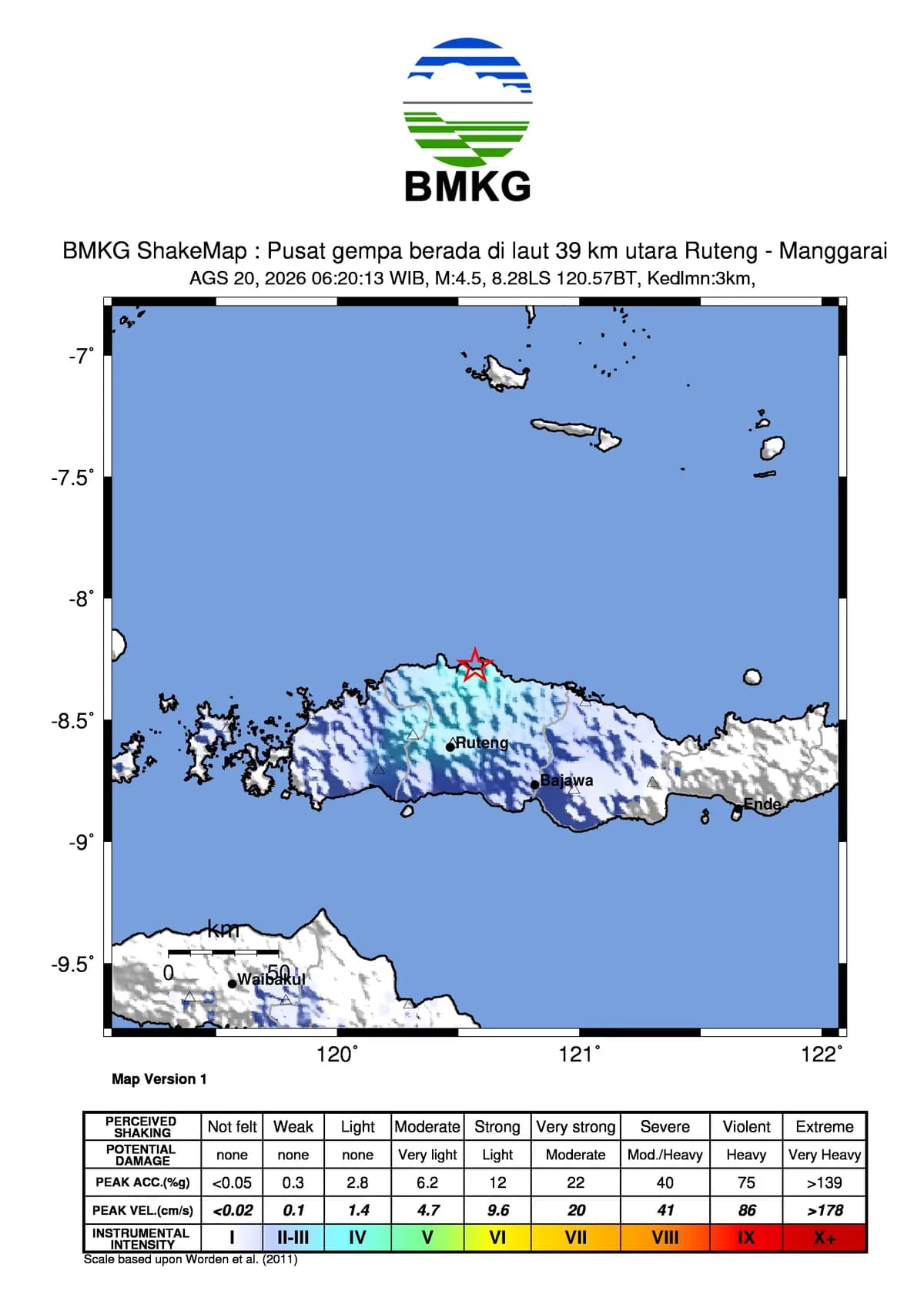 Pusat gempa berada di laut 39 km utara Ruteng - Manggarai.
