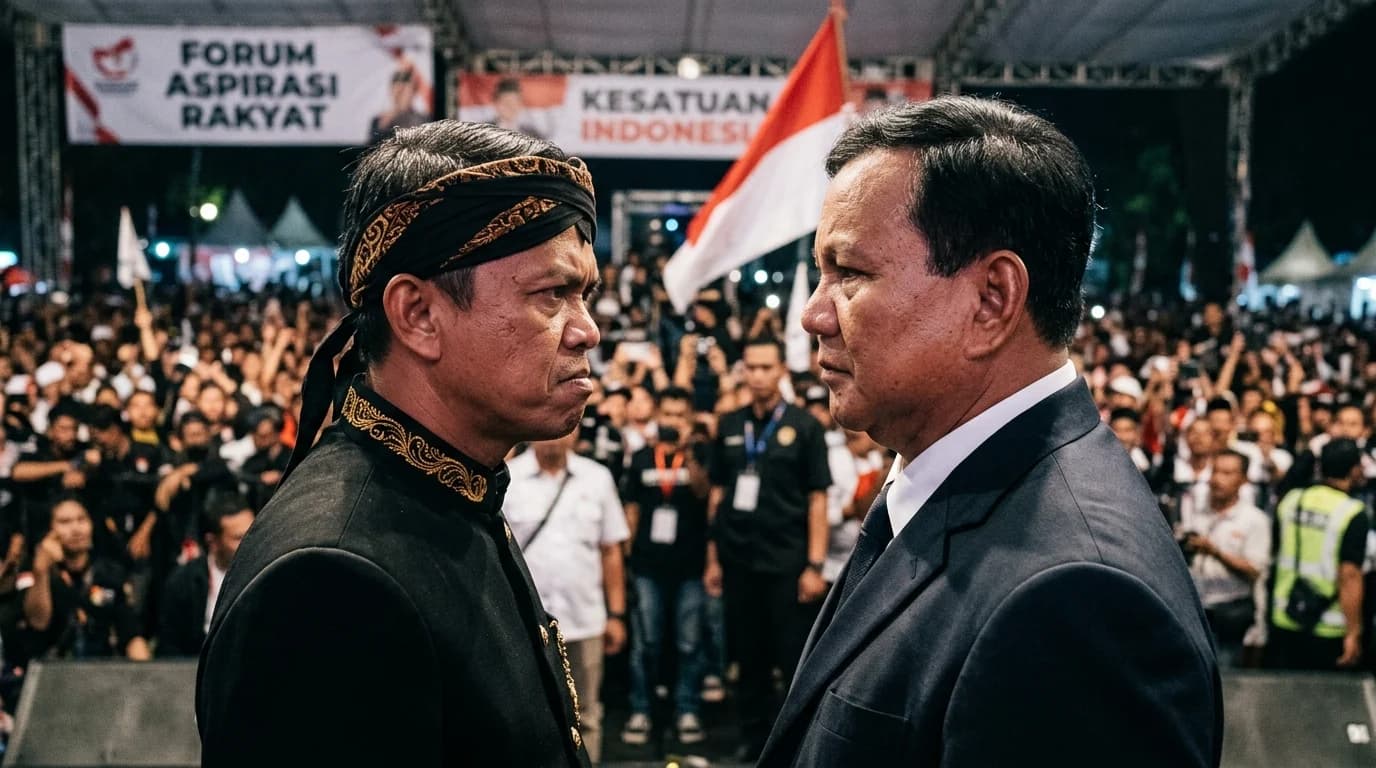 Ilustrasi Dedi Mulyadi dan Prabowo Subianto berhadapan. (AI).